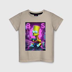 Футболка хлопковая детская Bart Simpson - cool gamer, цвет: миндальный