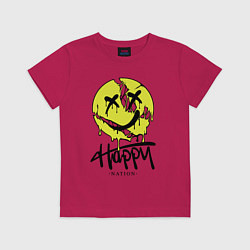 Футболка хлопковая детская Happy nation smile, цвет: маджента