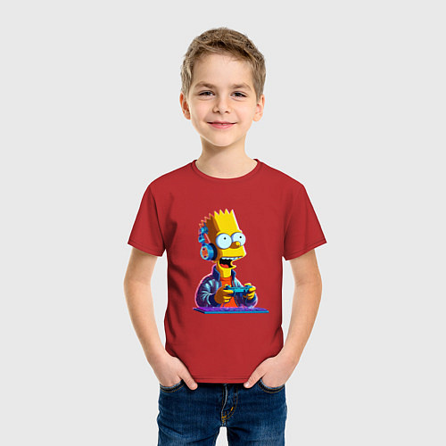 Детская футболка Bart is an avid gamer / Красный – фото 3