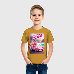 Футболка хлопковая детская Барби в кабриолете на горной дороге, цвет: горчичный — фото 2