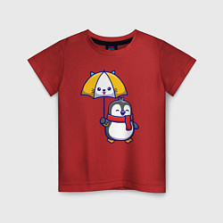 Футболка хлопковая детская Пингвинчик под зонтом, цвет: красный