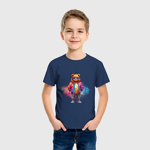 Детская футболка Модный медведь / Тёмно-синий – фото 3