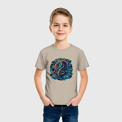 Футболка хлопковая детская Dragon - irezumi art, цвет: миндальный — фото 2