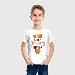 Футболка хлопковая детская Eat sleep basketball, цвет: белый — фото 2