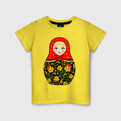 Футболка хлопковая детская Матрёшка в хохломской росписи, цвет: желтый
