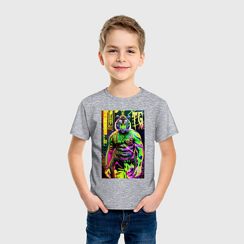 Детская футболка Dude tiger - neon / Меланж – фото 3