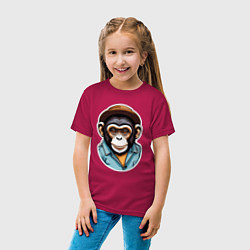 Футболка хлопковая детская Портрет обезьяны в шляпе, цвет: маджента — фото 2