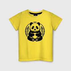 Футболка хлопковая детская Сидящая чёрная панда в позе лотоса, цвет: желтый