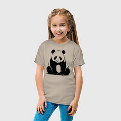 Футболка хлопковая детская Грустная панда сидит, цвет: миндальный — фото 2