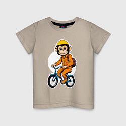 Футболка хлопковая детская Обезьяна на велосипеде, цвет: миндальный