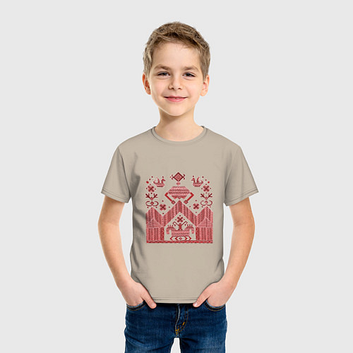 Детская футболка Красные славянская узоры вышивки / Миндальный – фото 3