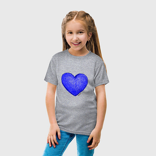 Детская футболка Синее сердце нарисованное карандашами / Меланж – фото 4