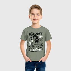 Футболка хлопковая детская MoMo - девочка с плюшевым медведем 2, цвет: авокадо — фото 2