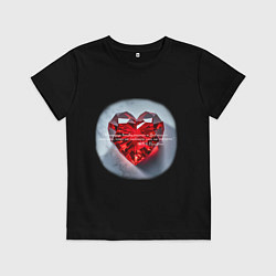 Футболка хлопковая детская Красное хрустальное сердце горит - стих Пушкина, цвет: черный