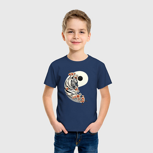 Детская футболка Тигр - Инь / Тёмно-синий – фото 3