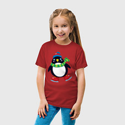 Футболка хлопковая детская Пингвин на коньках, цвет: красный — фото 2