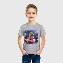 Футболка хлопковая детская Мем капибара балерина в розовой юбочке и короне, цвет: меланж — фото 2