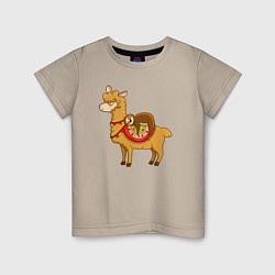 Футболка хлопковая детская Лама и ленивец, цвет: миндальный