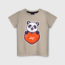 Футболка хлопковая детская Сердечная панда, цвет: миндальный