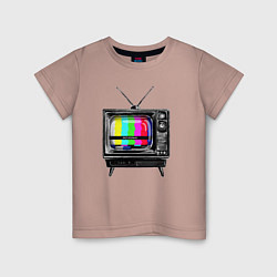 Футболка хлопковая детская Старый телевизор no signal, цвет: пыльно-розовый