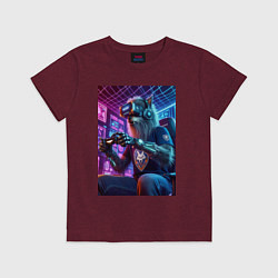 Футболка хлопковая детская Крутой волчара - киберспорт, цвет: меланж-бордовый