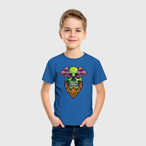 Детская футболка Череп с бородой и грибами из глаз / Синий – фото 3
