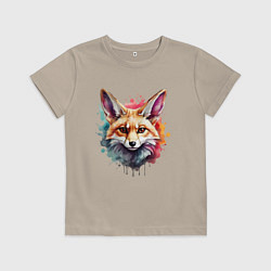 Футболка хлопковая детская Лиса акварель 2, цвет: миндальный