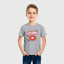 Футболка хлопковая детская Go girl lips, цвет: меланж — фото 2
