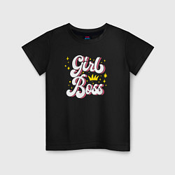 Футболка хлопковая детская Girl boss crown, цвет: черный