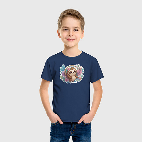 Детская футболка Маленький ленивец / Тёмно-синий – фото 3