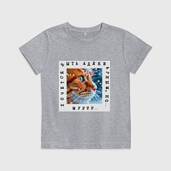 Футболка хлопковая детская Рыжий кот: хочется быть адекватным но мур, цвет: меланж