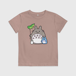 Футболка хлопковая детская Маленькие Тоторо, цвет: пыльно-розовый