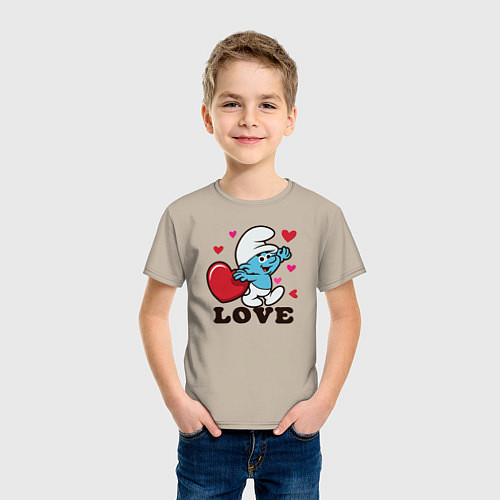 Детская футболка Смурфик на День святого Валентина / Миндальный – фото 3