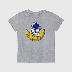 Футболка хлопковая детская Космонавт на луне с пончиком, цвет: меланж