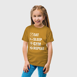 Футболка хлопковая детская Eat sleep gym repeat, цвет: горчичный — фото 2
