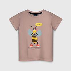 Футболка хлопковая детская Пчёлка-фотограф серия: весёлые пчёлки, цвет: пыльно-розовый