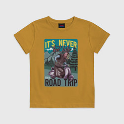 Футболка хлопковая детская Бабушка на скутере - road trip, цвет: горчичный