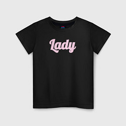 Футболка хлопковая детская Lady розовыми буквами, цвет: черный