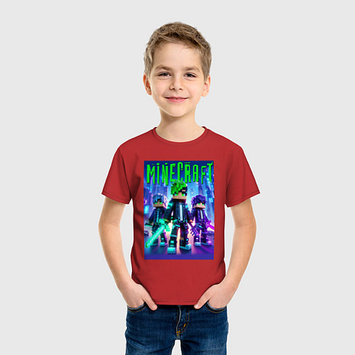 Детская футболка Cyberpunk and Minecraft - collaboration / Красный – фото 3