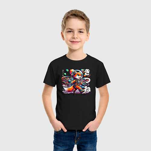 Детская футболка Космическая лисичка / Черный – фото 3