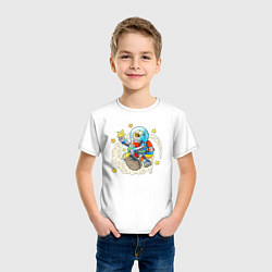Футболка хлопковая детская Забавный космонавт, цвет: белый — фото 2