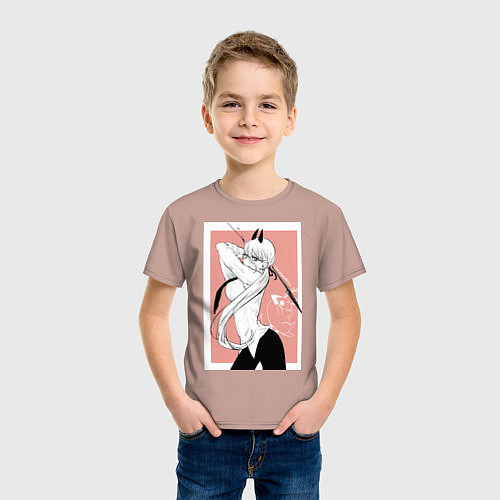 Детская футболка Человек бензопила Пауэр в офисном костюме / Пыльно-розовый – фото 3