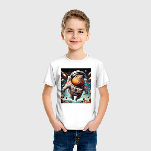 Детская футболка Capybara is a brave cosmonaut / Белый – фото 3