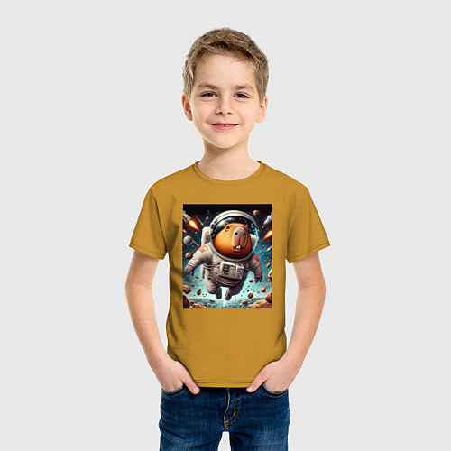 Детская футболка Capybara is a brave cosmonaut / Горчичный – фото 3