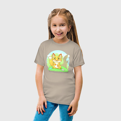 Детская футболка Забавная маленькая лиса / Миндальный – фото 4