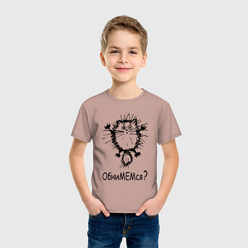 Детская футболка Котик обнимашки / Пыльно-розовый – фото 3
