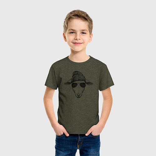 Детская футболка Овечка в шапке / Меланж-хаки – фото 3
