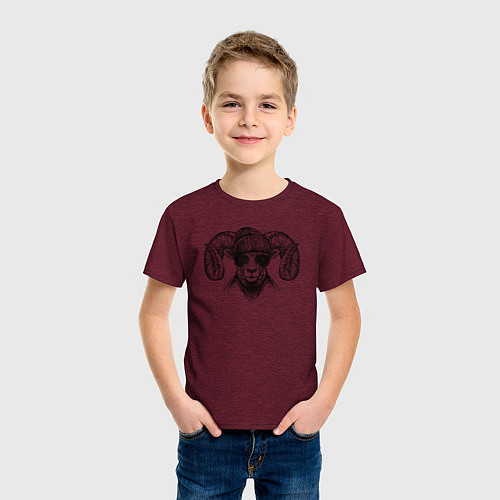 Детская футболка Баран модный / Меланж-бордовый – фото 3