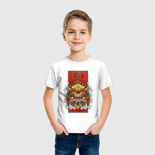 Детская футболка Мифологический китайский лев / Белый – фото 3