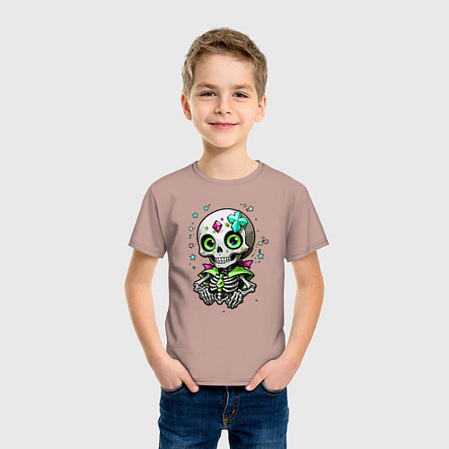 Детская футболка Скелет и звёзды зелёный / Пыльно-розовый – фото 3